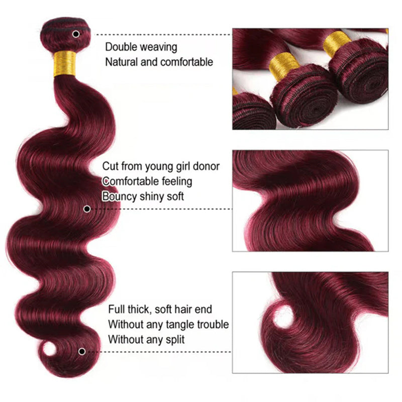 99J Burgundy Body Wave Bundles Deal 100% Virgin Human HairExtension