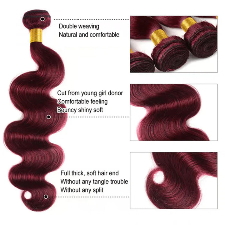 99J Burgundy Body Wave Bundles Deal 100% Virgin Human HairExtension