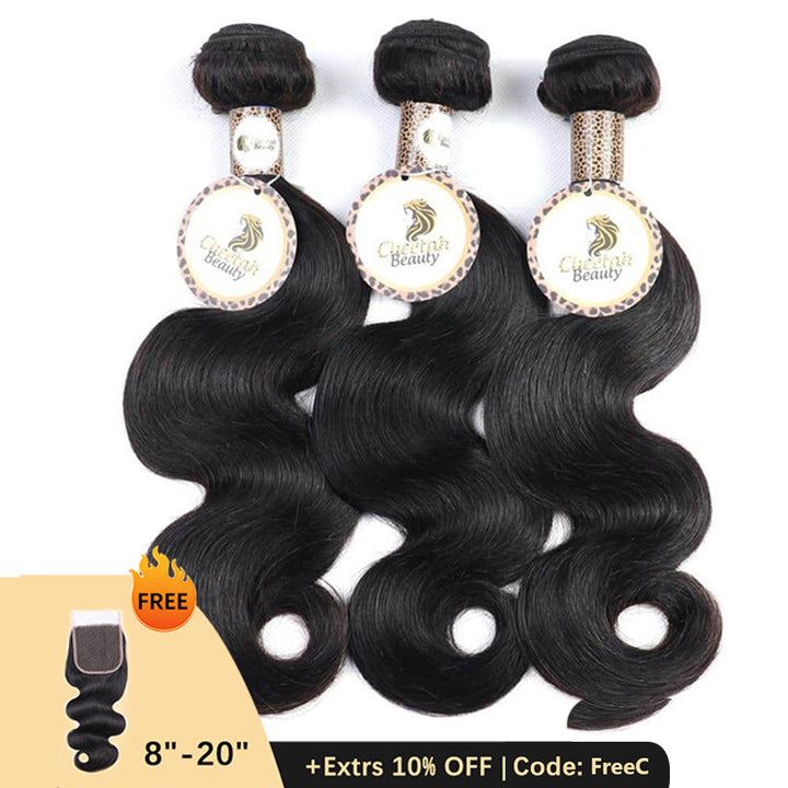 Clearance | 10A Body Wave Bundles Deal 100% Human Hair, Free 5x5 Closure