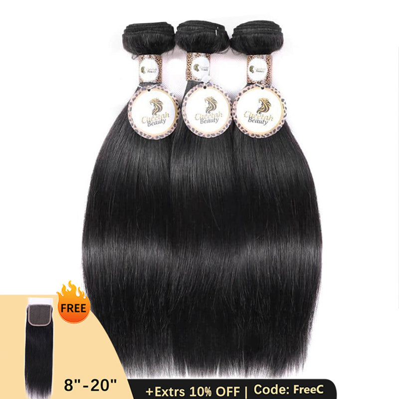 Clearance | 10A Straight Bundles Deal 100% Human Hair, Free 5x5 Lace Closure