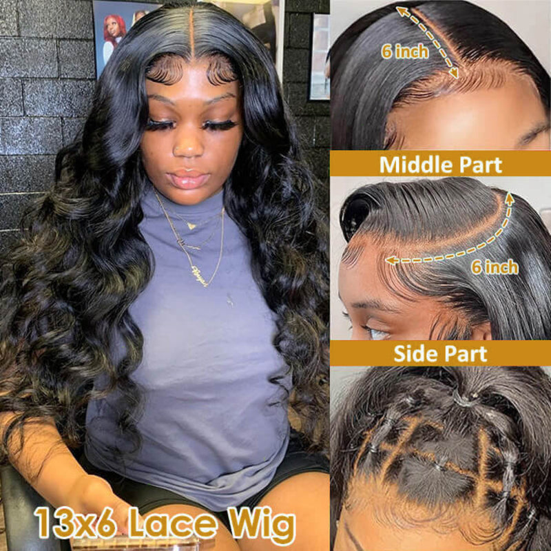 Perruque frontale en dentelle transparente HD Body Wave 13x6, cheveux humains pré-épilés