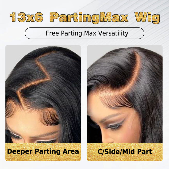 Vente flash | Perruque Loose Body Wave châtain foncé avec mèches châtain clair 13x6, densité 180 %