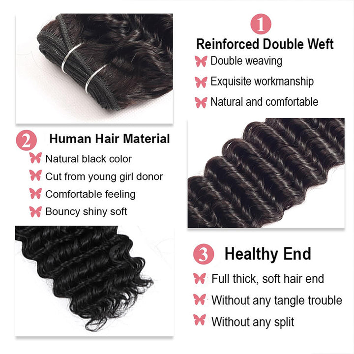 Clearance | 15A Deep Wave Double Drawn Bundles Free 5x5 Lace Closure