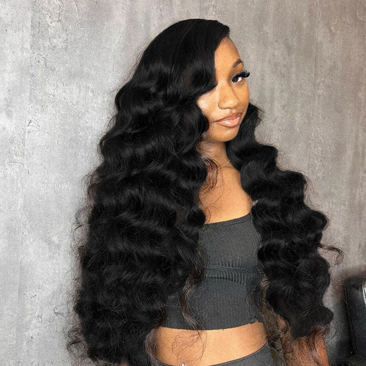 #1 Jet Black 16"-34" Loose Deep Wave 13x6 Full Lace Frontal Wig