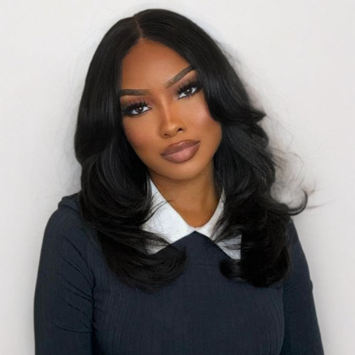 Glueless #1 Jet Black Bob Wig Loose Body Wave Short Lace Wigs 100% Human Hair