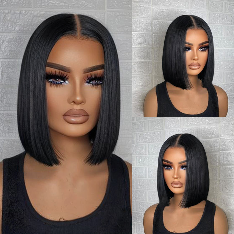 Glueless Black Straight Bob Wig #1 Jet Black Transparent Lace Wig 100% Virgin Human Hair