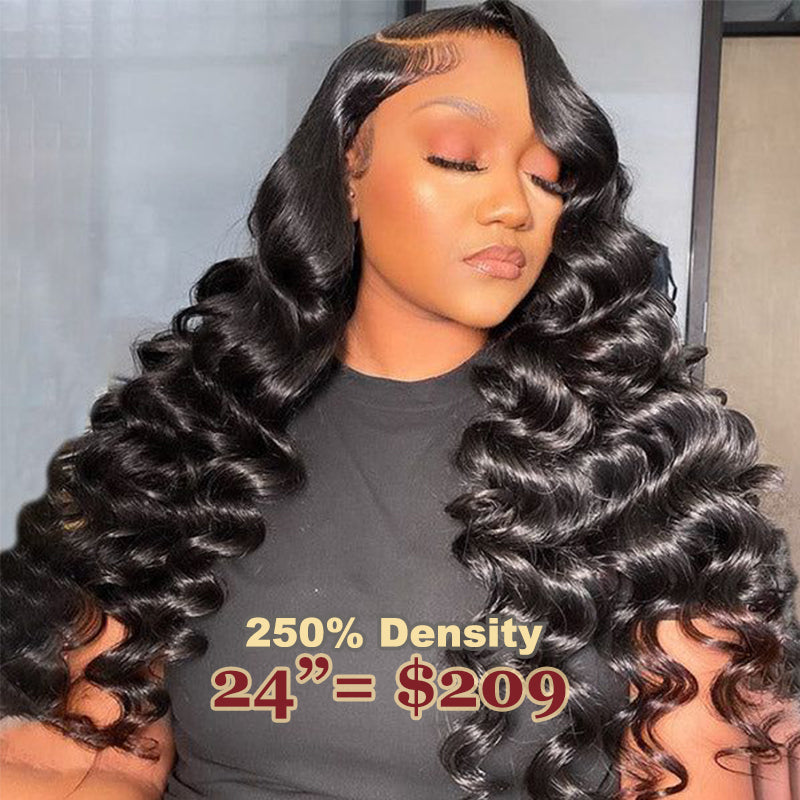 250% Density Loose Deep Wave 13x6 Full Lace Frontal Wig 100% Human Hair