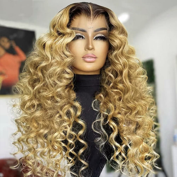 #27 Honey Blonde 16"-34" Loose Deep Wave 13x6 Full Lace Frontal Wig