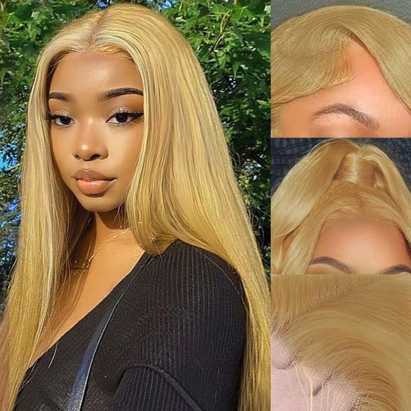 #27 Honey Blonde Straight Pre-pluckd Body Wave Transparent Lace Human Wig With Baby Hair