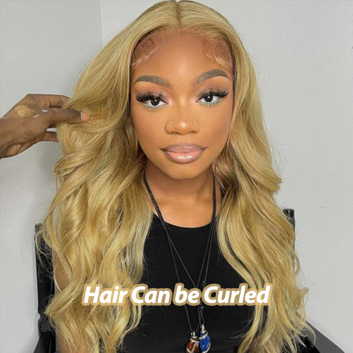 #27 Honey Blonde Straight Pre-pluckd Body Wave Transparent Lace Human Wig With Baby Hair