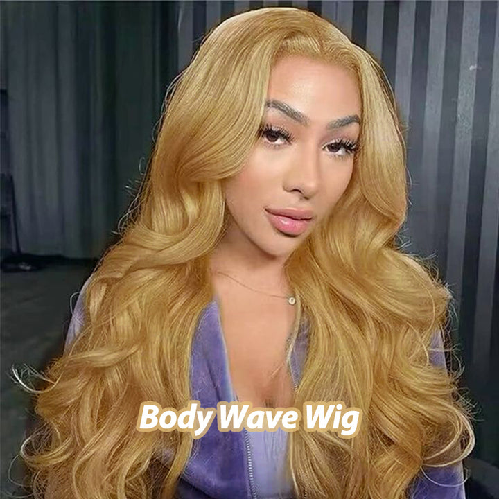 #27 Honey Blonde Straight Pre-pluckd Body Wave Transparent Lace Human Wig With Baby Hair