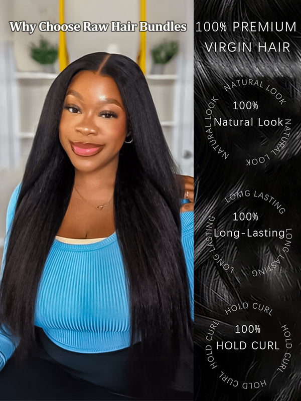 Raw Hair | Kinky Straight Bundles Deal 100% Raw Virgin Human Hair With HD Closure & Frontal
