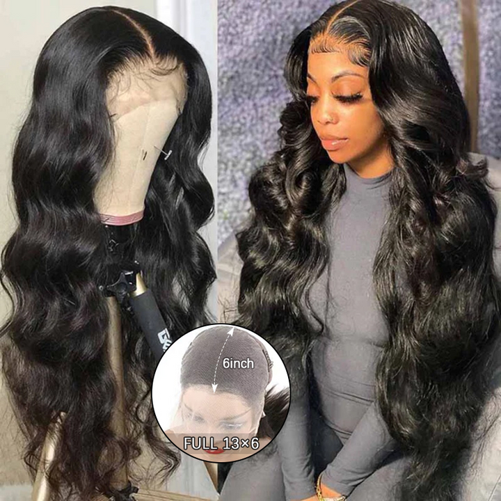 Perruque frontale en dentelle transparente HD Body Wave 13x6, cheveux humains pré-épilés