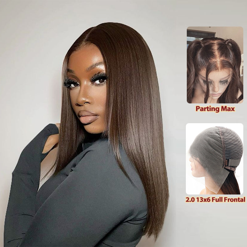 #2 Dark Brown 13x6 FULL Straight Lace Frontal Wig 16"-34" Human Hair Wigs