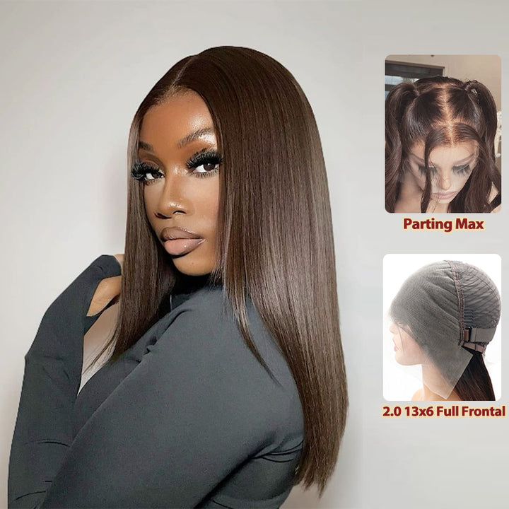 #2 Dark Brown 13x6 FULL Straight Lace Frontal Wig 16"-34" Human Hair Wigs