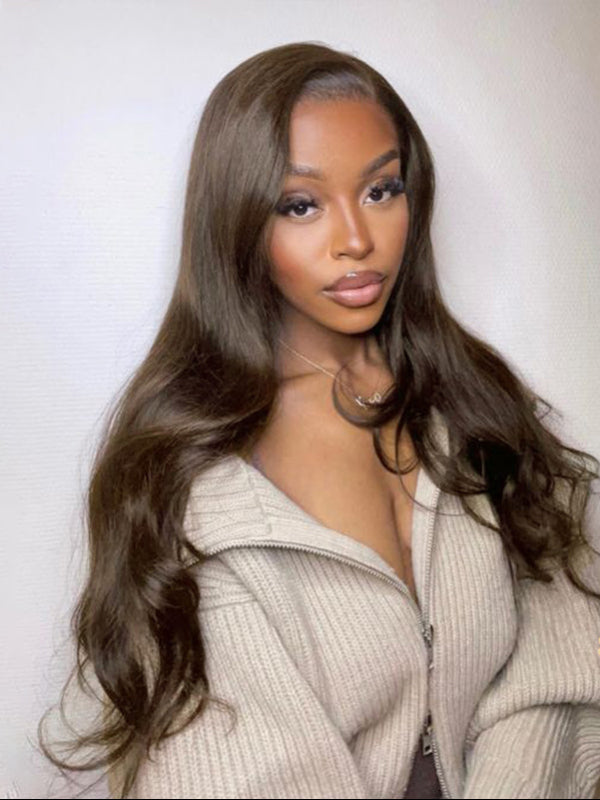 Soldes | Perruque frontale en dentelle intégrale Body Wave brun foncé 13x6, 40 à 86 cm, cheveux humains, sans ordonnance