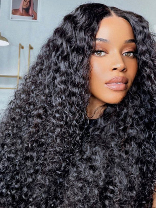 Glueless 3B/3C Jerry Curly Wigs Lace Closure Coily Wig Pre Bleached Human Hair Wig