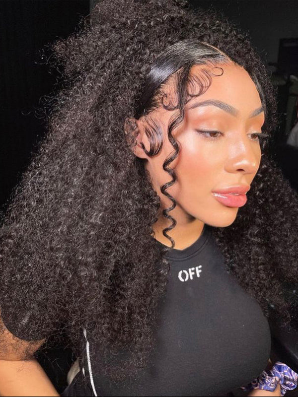 Glueless Mongolian Kinky Curly 4B/4C Wigs Wear & GO Afro Kinky Curly Lace Closure Wigs