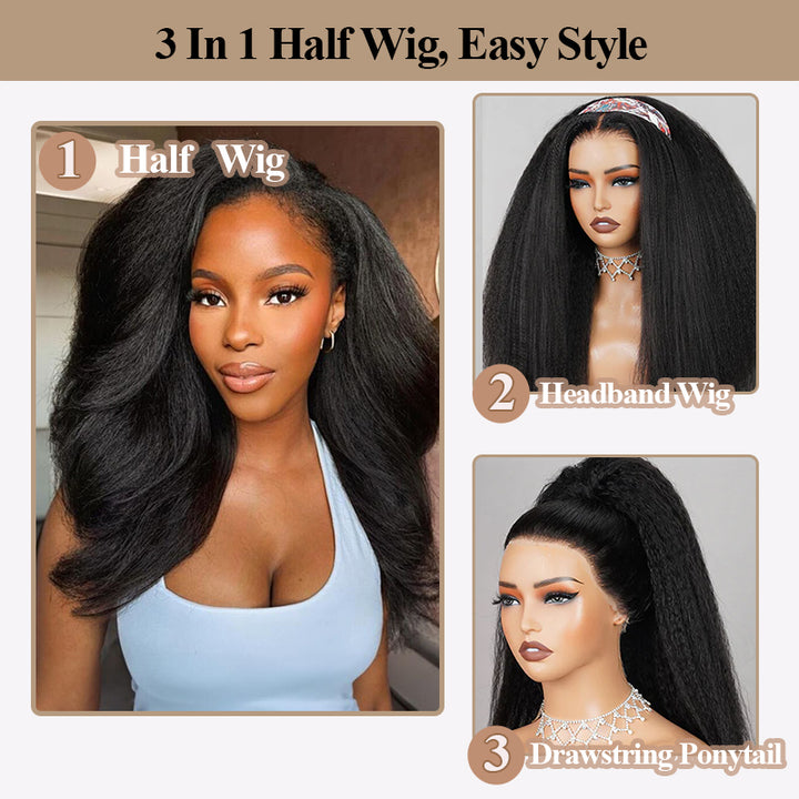Afro Insta Wig Yaki Straight / Kinky Straight 3 in 1  Half Wig Glueless Flexi-Fit Drawstring Wig