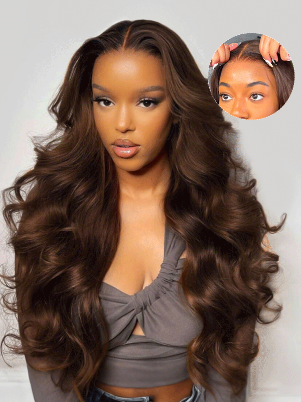 Real HD Lace | Glueless #4 Chocolate Brown Body Wave 7x6/13x6 Tiny Knots Wig Super Natural Hairline