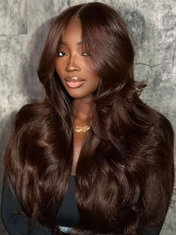 Real HD Lace | Glueless #4 Chocolate Brown Body Wave 7x6/13x6 Tiny Knots Wig Super Natural Hairline