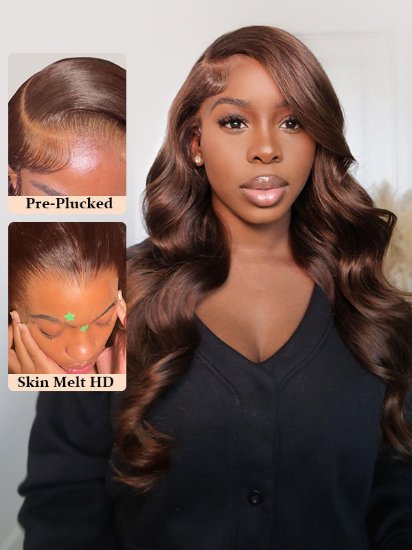Real HD Lace | Glueless #4 Chocolate Brown Body Wave 7x6/13x6 Tiny Knots Wig Super Natural Hairline