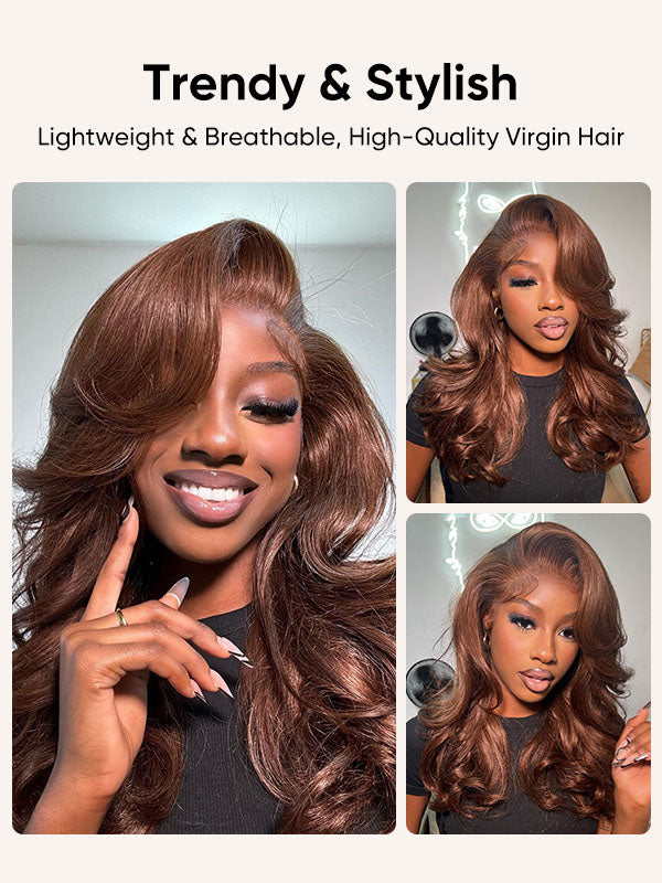 Real HD Lace | Glueless #4 Chocolate Brown Body Wave 7x6/13x6 Tiny Knots Wig Super Natural Hairline