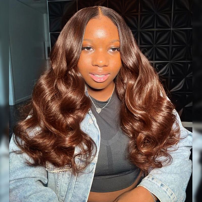 Perruque Super Double Drawn | Densité 250 % #4, brun chocolat, lisse/ondulée, 13x6, cheveux vierges bruts