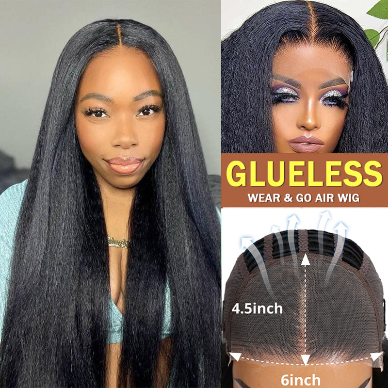 Wear & Go | 6x4.5 Quick & Easy Glueless Wig Kinky Straight Glueless Lace Wig With Breathable Cap Air Wig