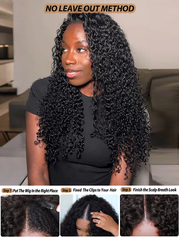 Burmese Curly V Part Wig No Leave Out Upgraded V Part Wig 100% Human Hair