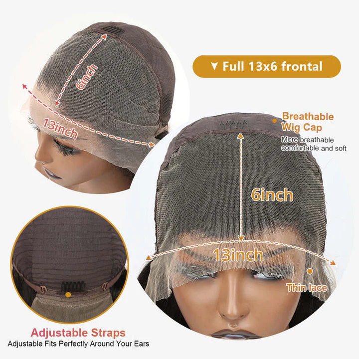 Vente flash | Perruque Loose Body Wave châtain foncé avec mèches châtain clair 13x6, densité 180 %