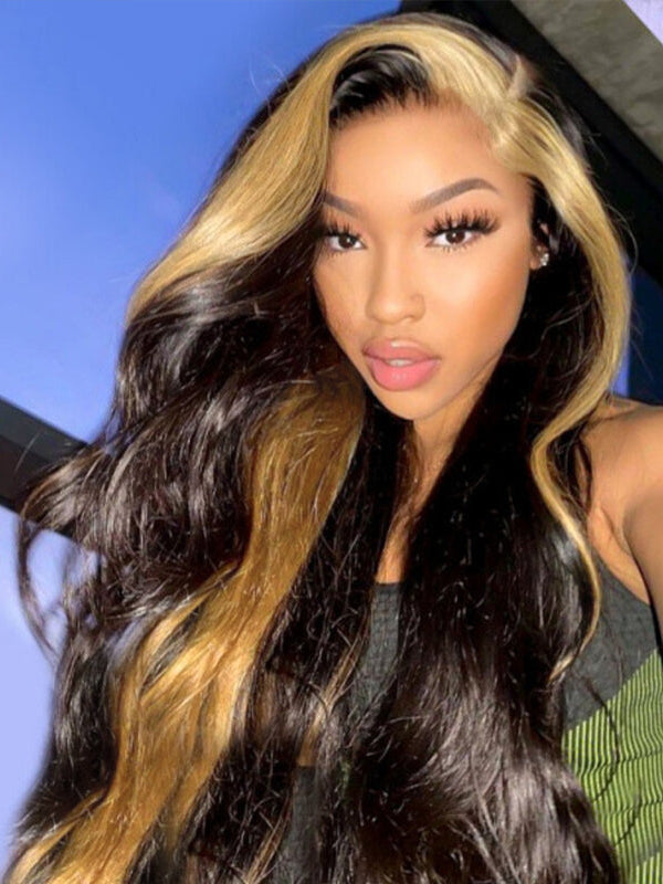 Blonde Skunk Stripe Hair Straight 13x4 HD Lace Wig 100  display picture 3
