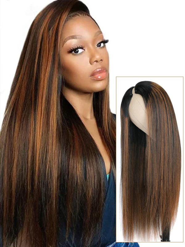 No Leave Out Glueless #FB30 Balayage Straight V Part Wig Beginner Friendly Upgrade U Part Wig