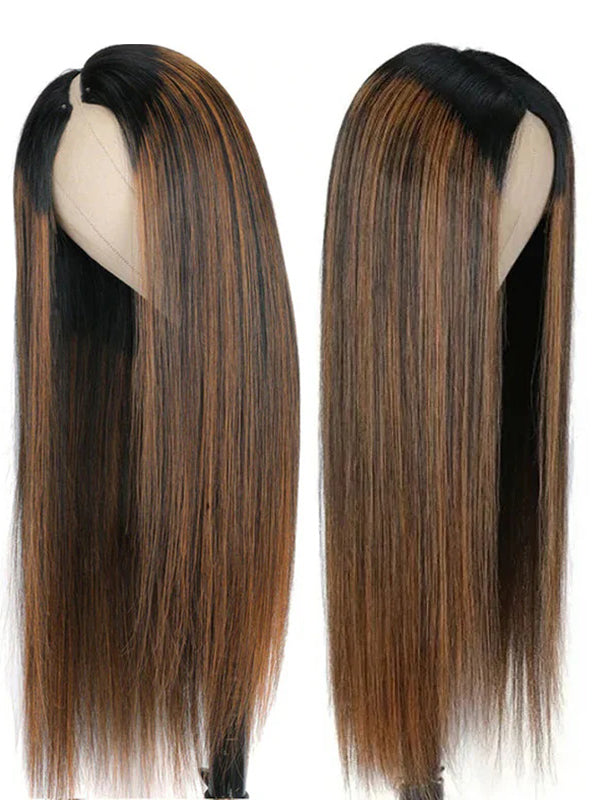 No Leave Out Glueless #FB30 Balayage Straight V Part Wig Beginner Friendly Upgrade U Part Wig