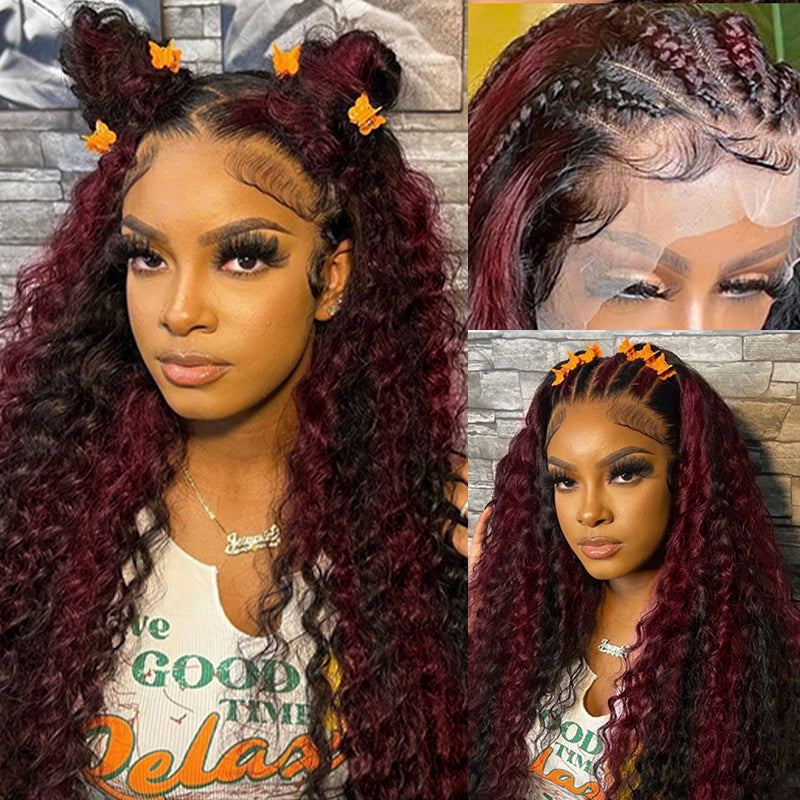 Vente flash | Perruque Body Wave P1B/99J à reflets 13x6, 40 à 86 cm, cheveux humains transparents avec dentelle frontale