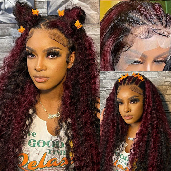 Vente flash | Perruque Body Wave P1B/99J à reflets 13x6, 40 à 86 cm, cheveux humains transparents avec dentelle frontale