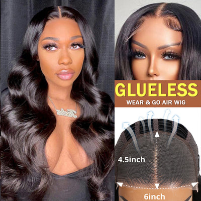 Wear & Go | 6x4.5 / 4x4 Transparent Lace Wig Body Wave Glueless Breathable Cap Air Wig