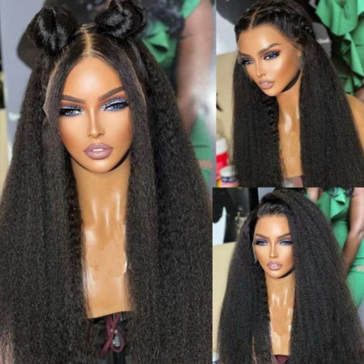 Glueless 7x6 Kinky Straight 13x6 Full Lace Frontal Wig 100% Human Hair
