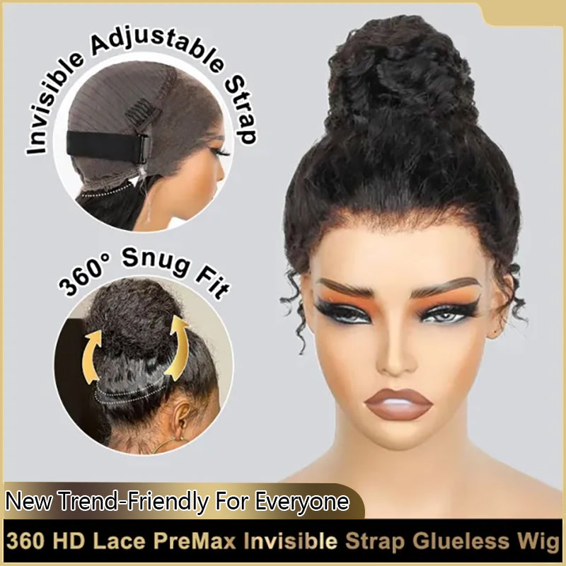 Invisi-Strap Snug Fit 360 Lace Frontal Wig Natural Black Human Hair Wig