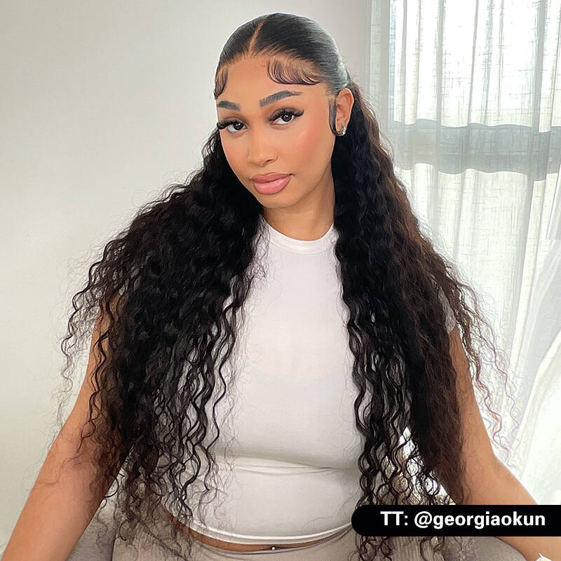Crazy Sale | @bigekane & @georgiaokun Recommend 16"-34" Water Wave 13x6 Full Lace Frontal Wig No Code Needed