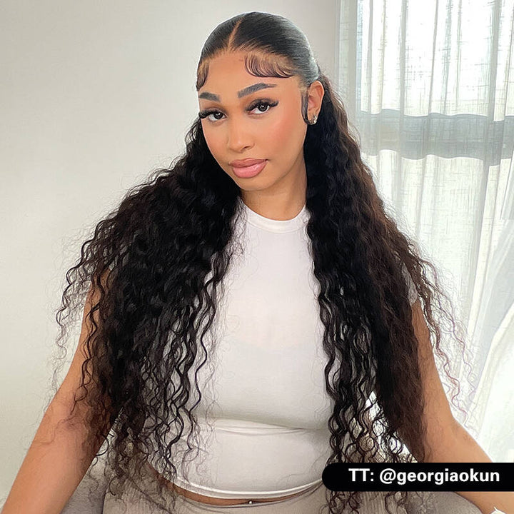 Crazy Sale | @bigekane & @georgiaokun Recommend 16"-34" Water Wave 13x6 Full Lace Frontal Wig No Code Needed