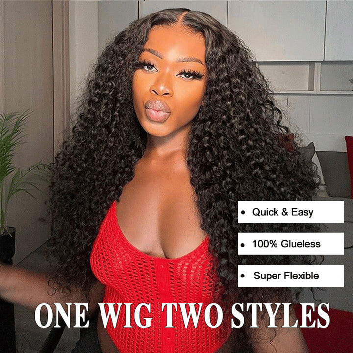 One Wig Two Styles | Glueless 5x5 Curly Wave Lace Closure Wig With Removable Bangs