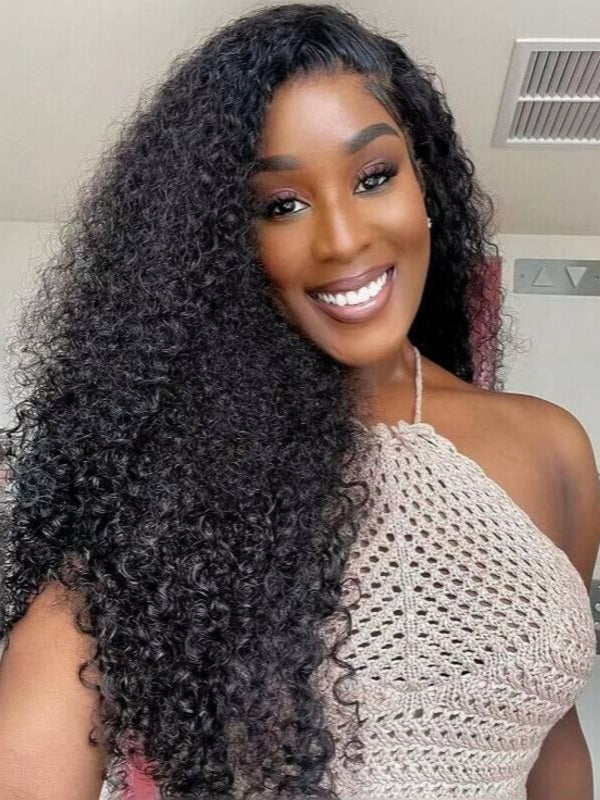 Glueless 3C/4A Deep Curly Lace Closure Wig Coily Pre Bleached Human Hair Wig