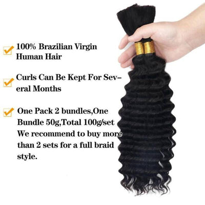 Flash Sale | Deep Wave Braid Hair Bulk 100% Human Hair Extensions Bulk for Braiding 100g