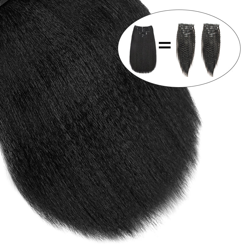 Extensions de cheveux humains à clips, cheveux crépus lisses, double tirage, 120 g, 8 pièces avec 18 clips