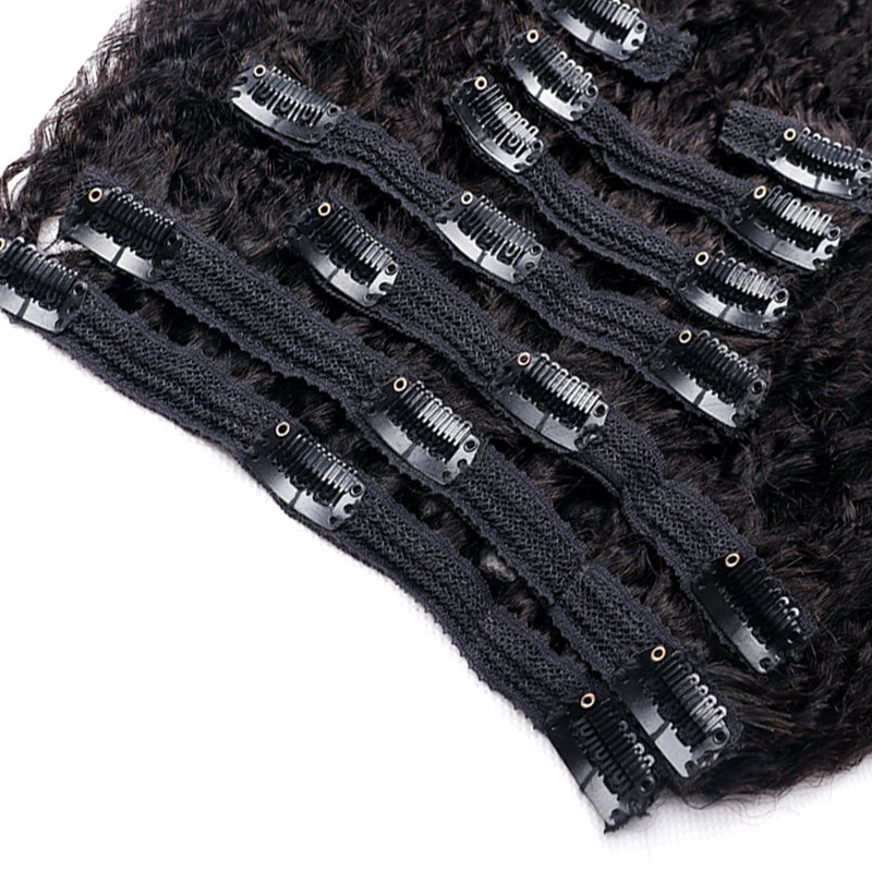 Extensions de cheveux humains à clips, cheveux crépus lisses, double tirage, 120 g, 8 pièces avec 18 clips