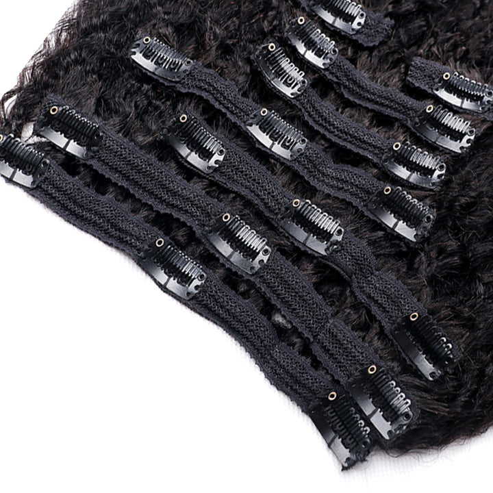 Extensions de cheveux humains à clips, cheveux crépus lisses, double tirage, 120 g, 8 pièces avec 18 clips