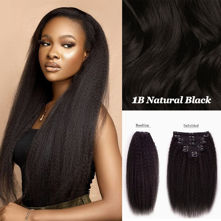 Extensions de cheveux humains à clips, cheveux crépus lisses, double tirage, 120 g, 8 pièces avec 18 clips