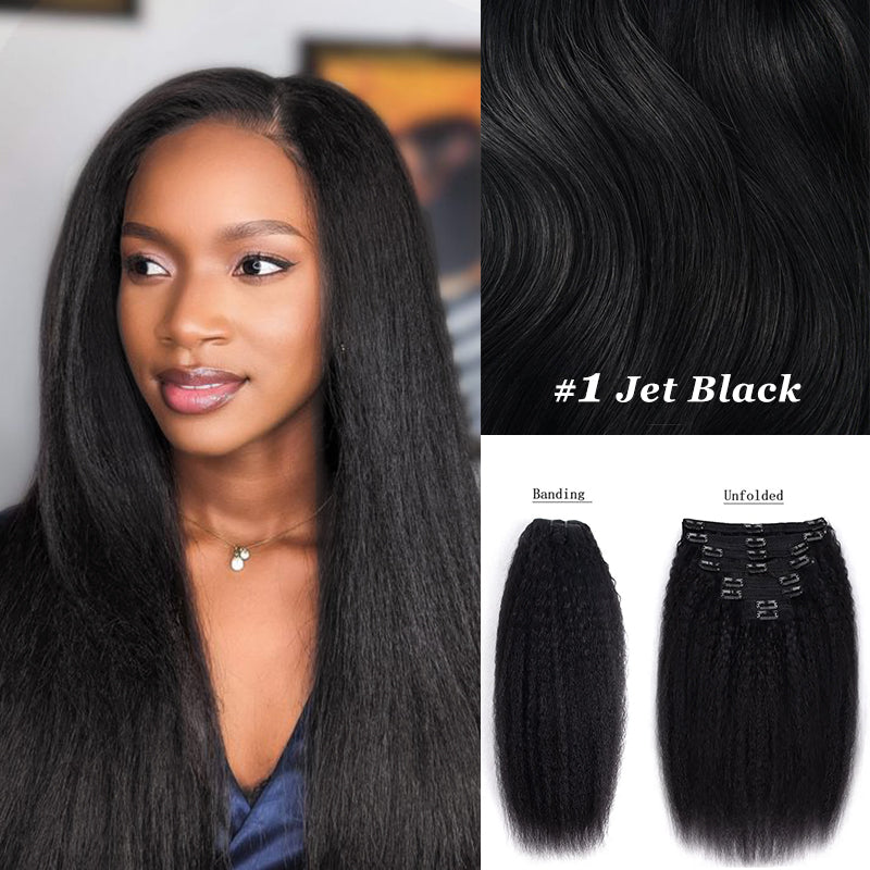 Extensions de cheveux humains à clips, cheveux crépus lisses, double tirage, 120 g, 8 pièces avec 18 clips