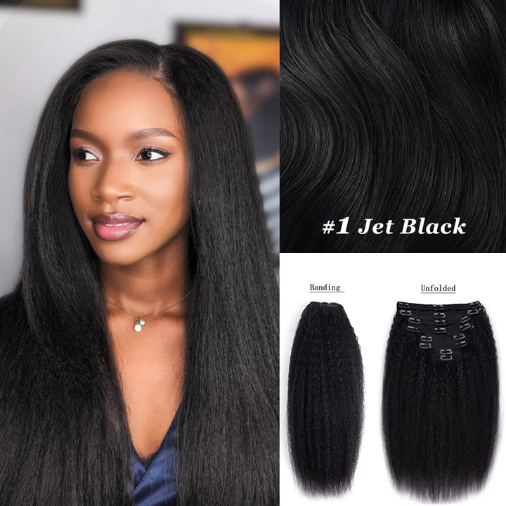 Extensions de cheveux humains à clips, cheveux crépus lisses, double tirage, 120 g, 8 pièces avec 18 clips